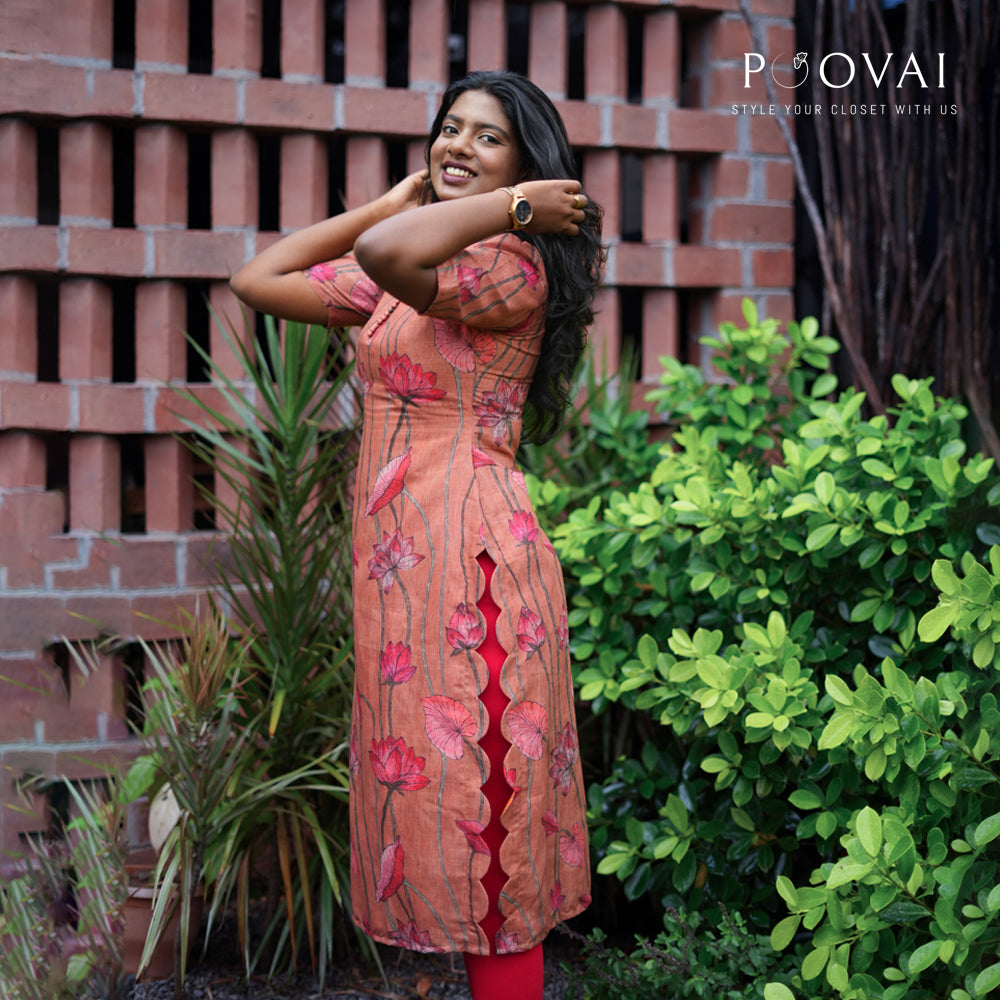 Rose Rust Kurti with scallop edged sides